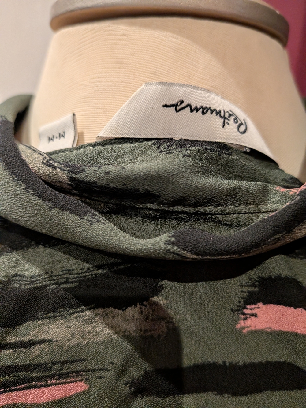 Olive Green Printed Shirt Dress with Pink & Black Accents - Picture 5 of 6